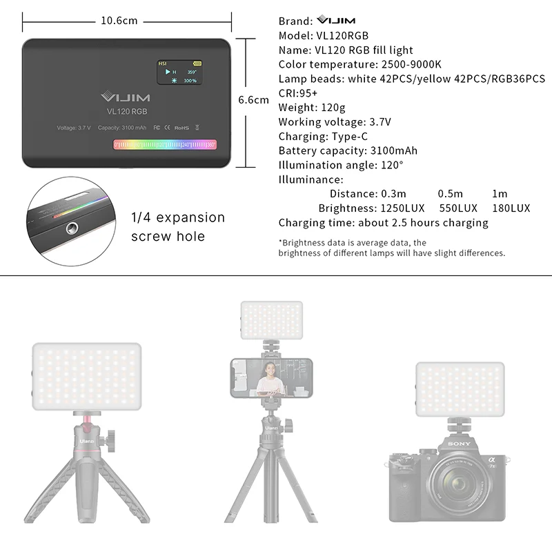 2026 New120 RGB Pocket Fill Li - Photography Lighting Handheld recension och pris